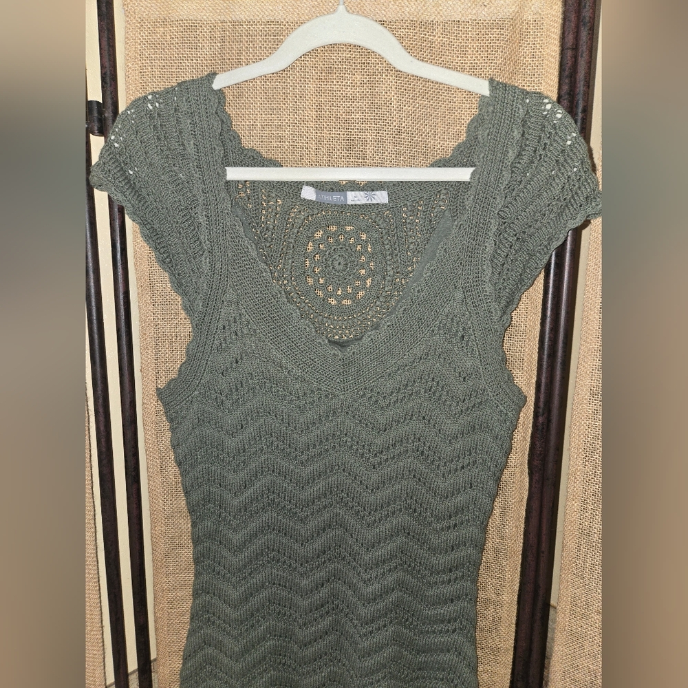 NWOT Women's Atleta Sage Green Lined Crochet Dress Cap Sleeves Size Medium - Picture 4 of 14